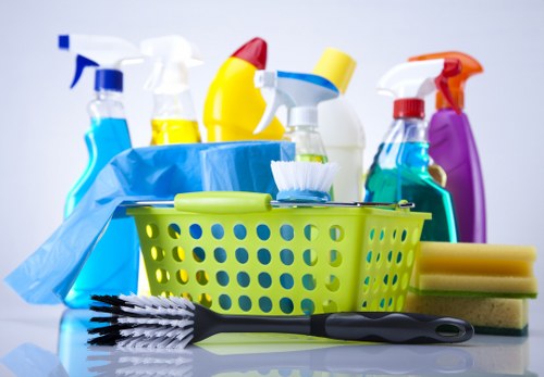 Commercial cleaners working in an Islington office reception area